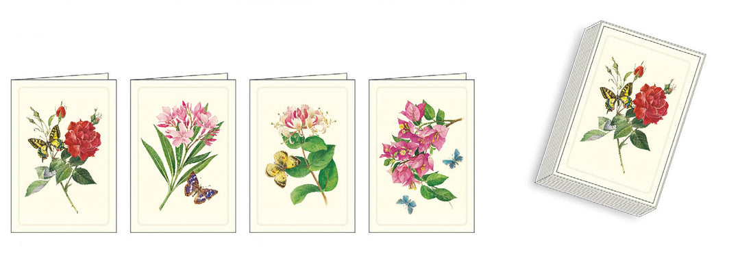 Butterfly + Flower Note Card Set of 12, Four Designs | Rossi 1931 Italian Stationery-LetterSeals.com