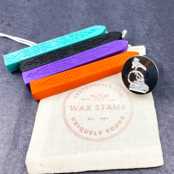 Halloween Design Stamp & Spellbound Colorway Sealing Wax Set- Made in USA- LetterSeals.com