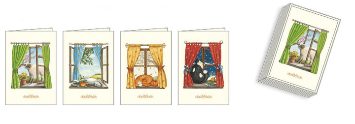 Seasonal Cats Note Card Set of 12, Four Designs | Rossi 1931 Italian Stationery-LetterSeals.com