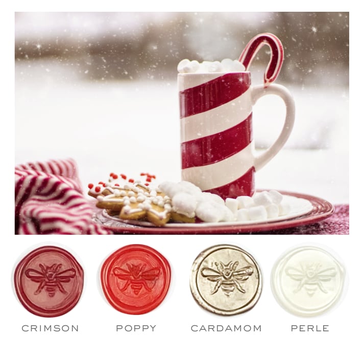 Winter Design Stamp & Candy Cane Colorway Sealing Wax Set- Made in USA- LetterSeals.com